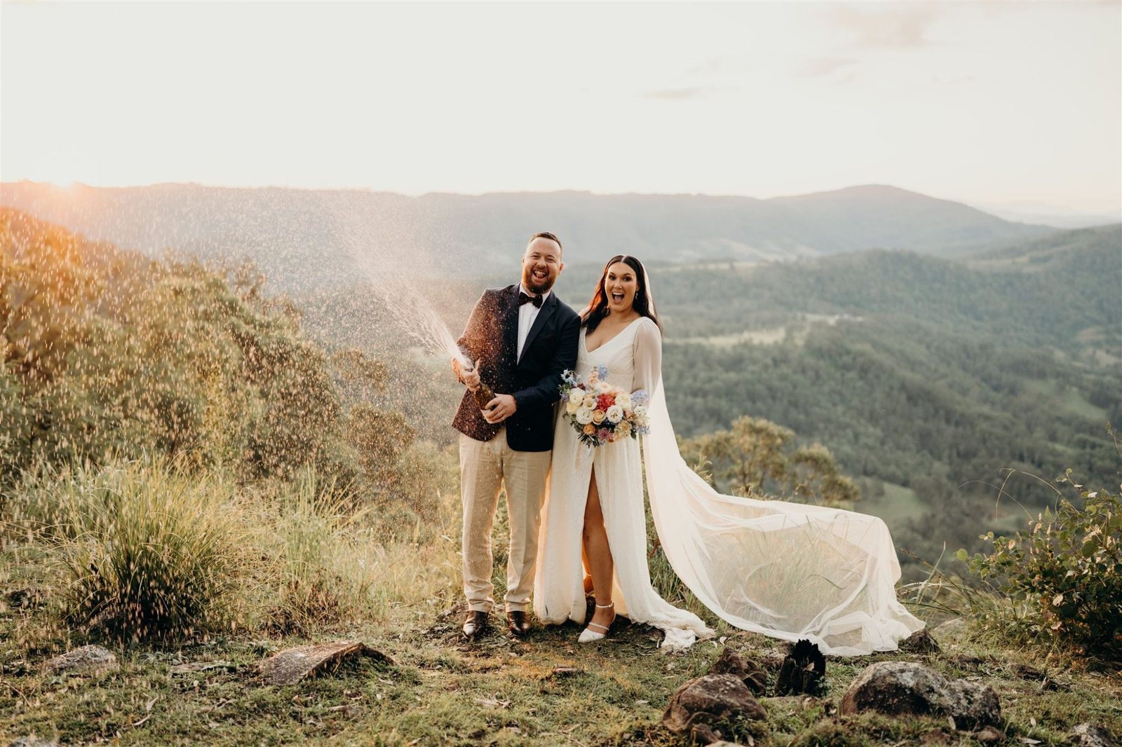 A veil in the wind at the lookout, the valley behind