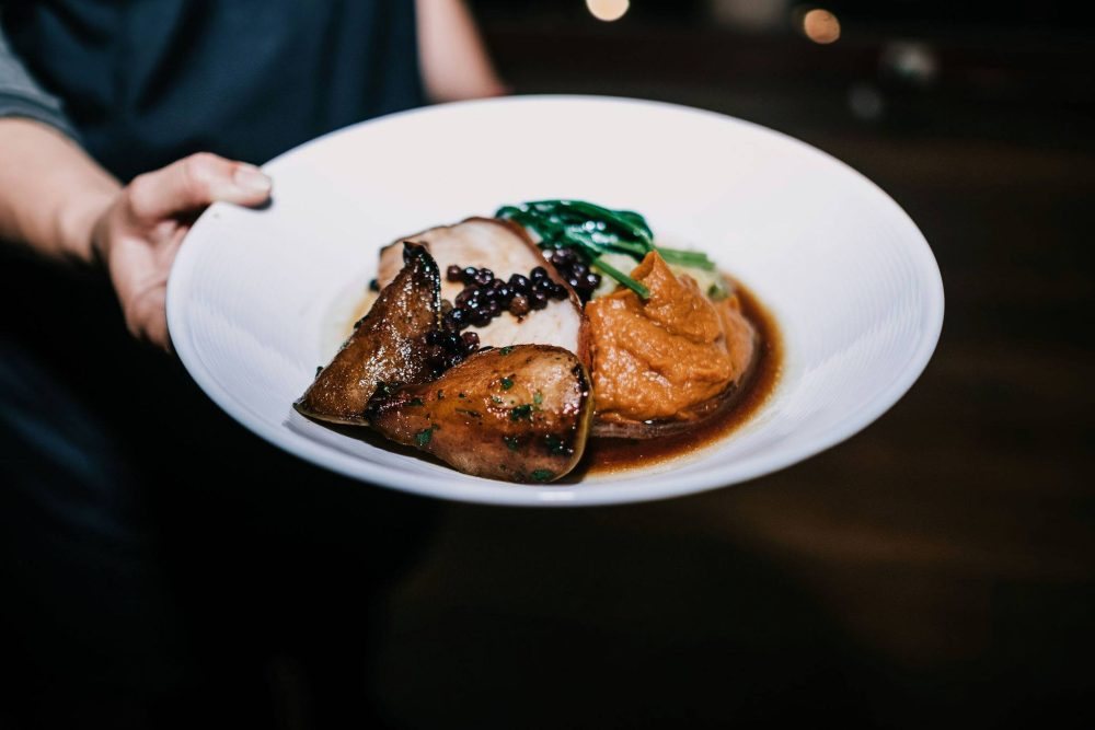A plated main from Sprout Catering, the chef-owned caterer at Eaglereach