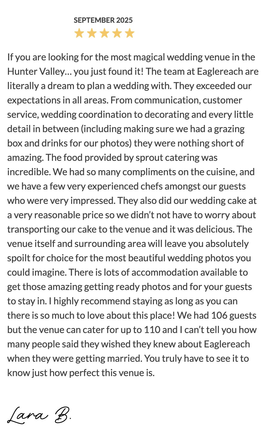 Five-star Easy Weddings review from Lara B.