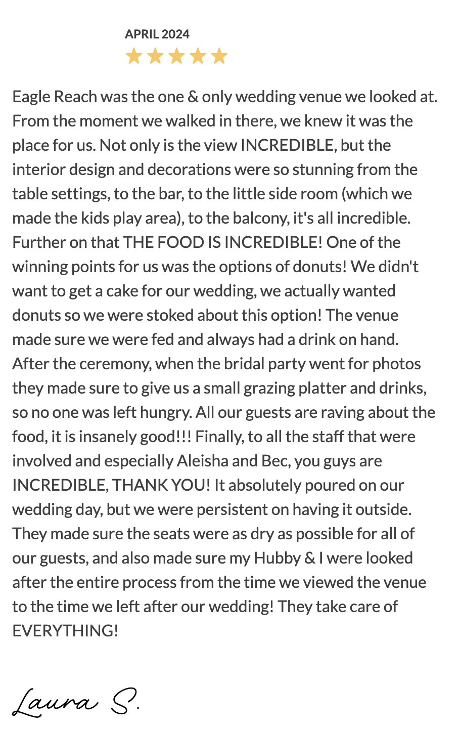 Five-star Easy Weddings review from Laura S.